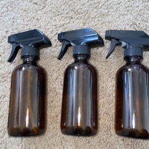 Pack of 3 Amber Glass Spray Bottles W/ Black Trigger 8 oz